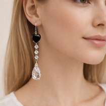 Длинные серьги с черным сердцем, в г.Минск