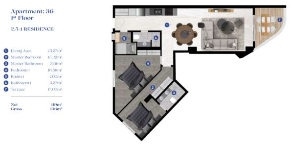 Квартира 136м² Турция, Бодрум, Гюндоган в 
