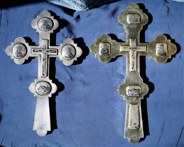 Пара старинных напрестольных крестов. Серебро «84». XIХ век в Санкт-Петербурге фото 12