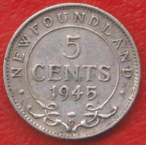 Ньюфаундленд 5 центов 1945 г. серебро