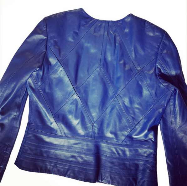 Кожаная куртка синяя люкс кожа в фото 3