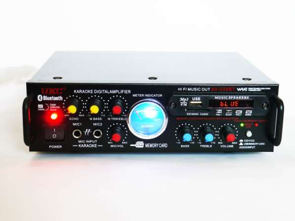 Усилитель звука UKC AV-339BT + USB + КАРАОКЕ 2 микрофона в фото 3