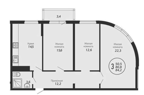 Продам трехкомнатную квартиру в Краснодар.Жилая площадь 84,20 кв.м.Этаж 8.Дом кирпичный.