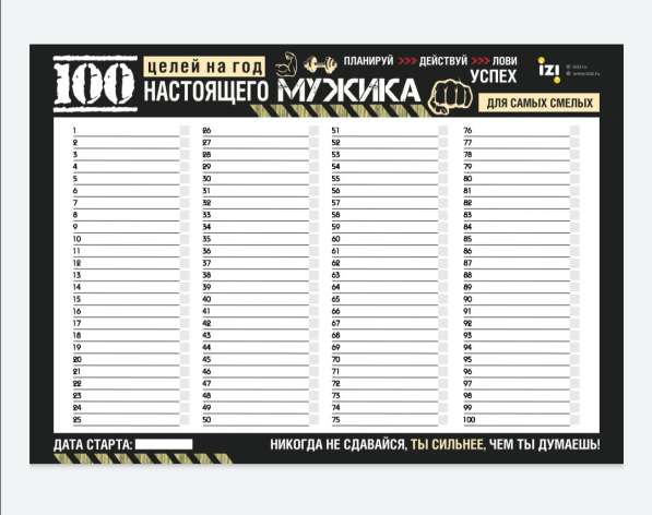 Планер 100 целей на год настоящего мужика