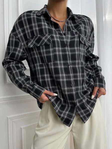 Клетчатая рубашка черная SHEIN