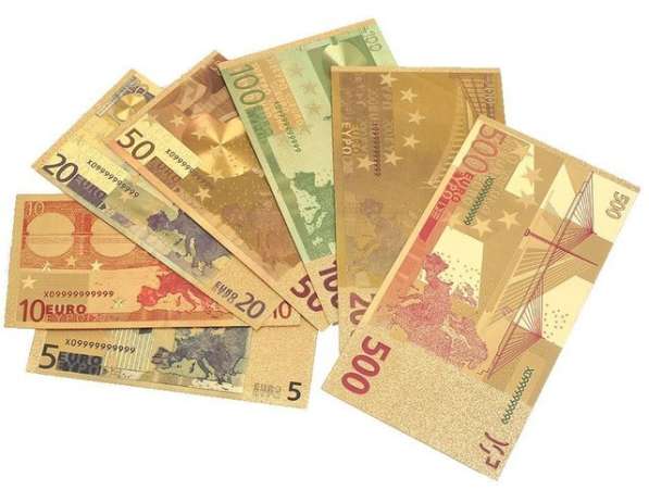 Набор из 7 позолоченных сувенирных банкнот 5-500 евро в Санкт-Петербурге фото 3