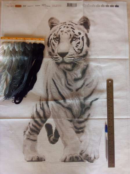 Вышивка нитками «Белый тигр», 48х69см в Челябинске