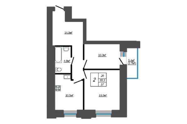 Продам двухкомнатную квартиру в Череповце. Жилая площадь 56,90 кв.м. Этаж 1. Есть балкон.