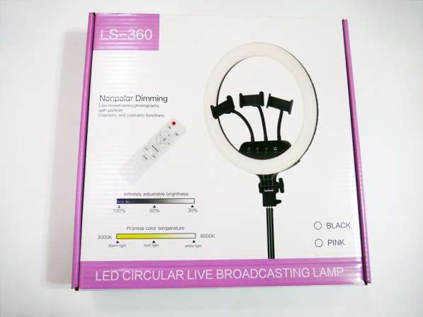 Кольцевая LED лампа LS-360 39см 220V 2 крепл. тел. + пульт в фото 6