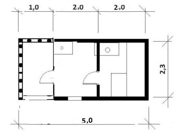 Каркасная мобильная баня 5x2,3 с крыльцом в Москве