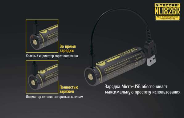 NiteCore Литий-ионный (Li-Ion) аккумулятор NiteCore NL1826R со встроенной зарядкой Micro-USB в Москве фото 8