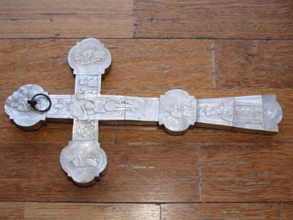 Православный напрестольный крест из перламутра, украшенный изысканной резьбой. Иерусалим, XVIII век в Санкт-Петербурге фото 6