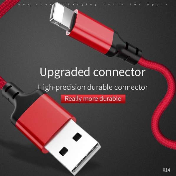 Красный усиленный USB-кабель Lightning Hoco X14 2m в Челябинске фото 8