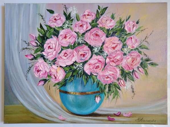 Картина маслом "Розы в вазе."