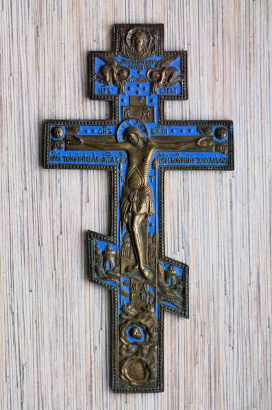 Старообрядческий киотный крест с эмалью. Выг, XIХ век в Санкт-Петербурге фото 8