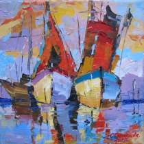 Картина "Оранжевые лодки", холст, масло, в Севастополе